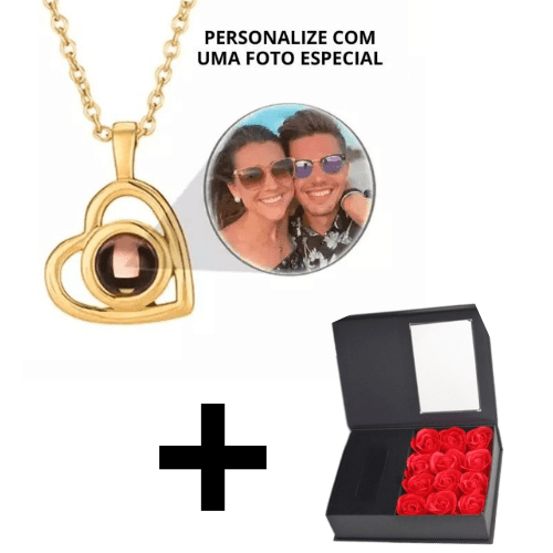 Colar Momentos Eternos - Foto Personalizável + Caixa Com Rosas