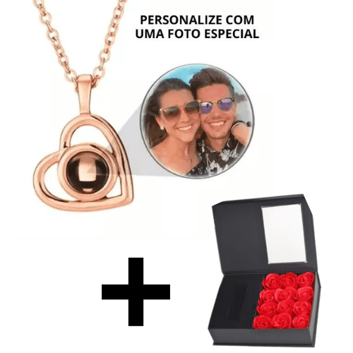 Colar Momentos Eternos - Foto Personalizável + Caixa Com Rosas