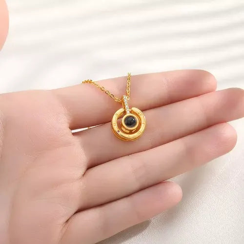 Colar Círculo do Infinito - Foto Personalizável + Caixa Rosa Encantada