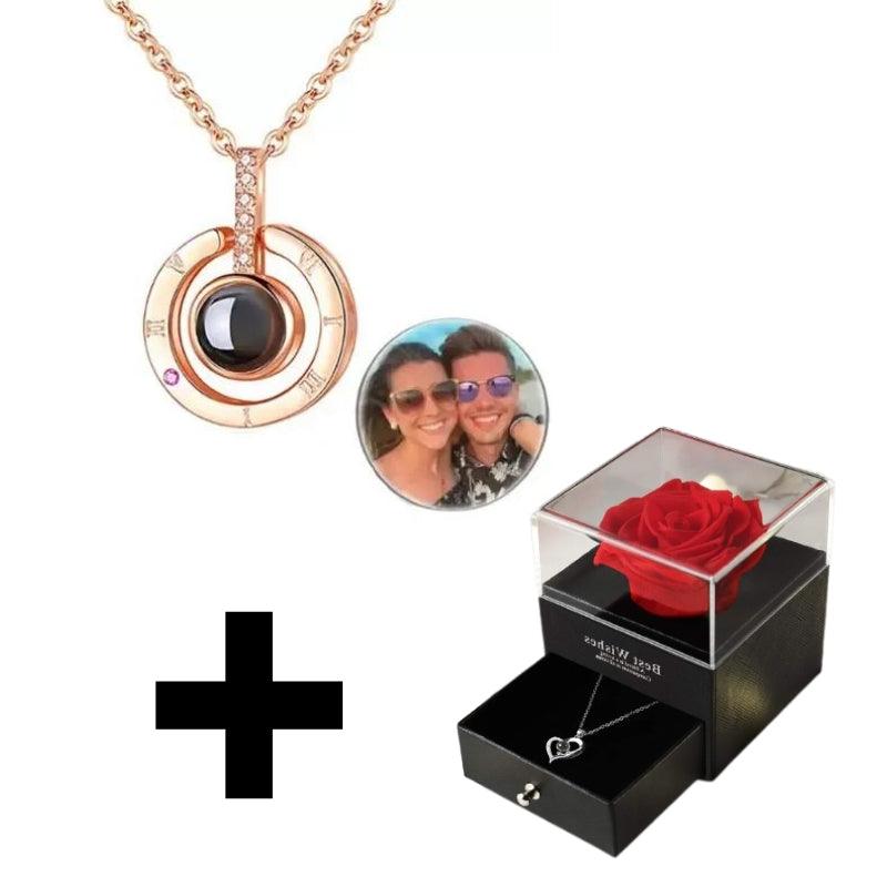 Colar Círculo do Infinito - Foto Personalizável + Caixa Rosa Encantada