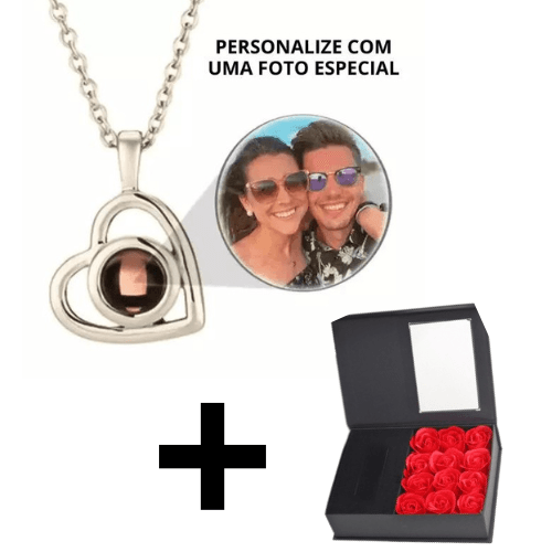 Colar Momentos Eternos - Foto Personalizável + Caixa Com Rosas